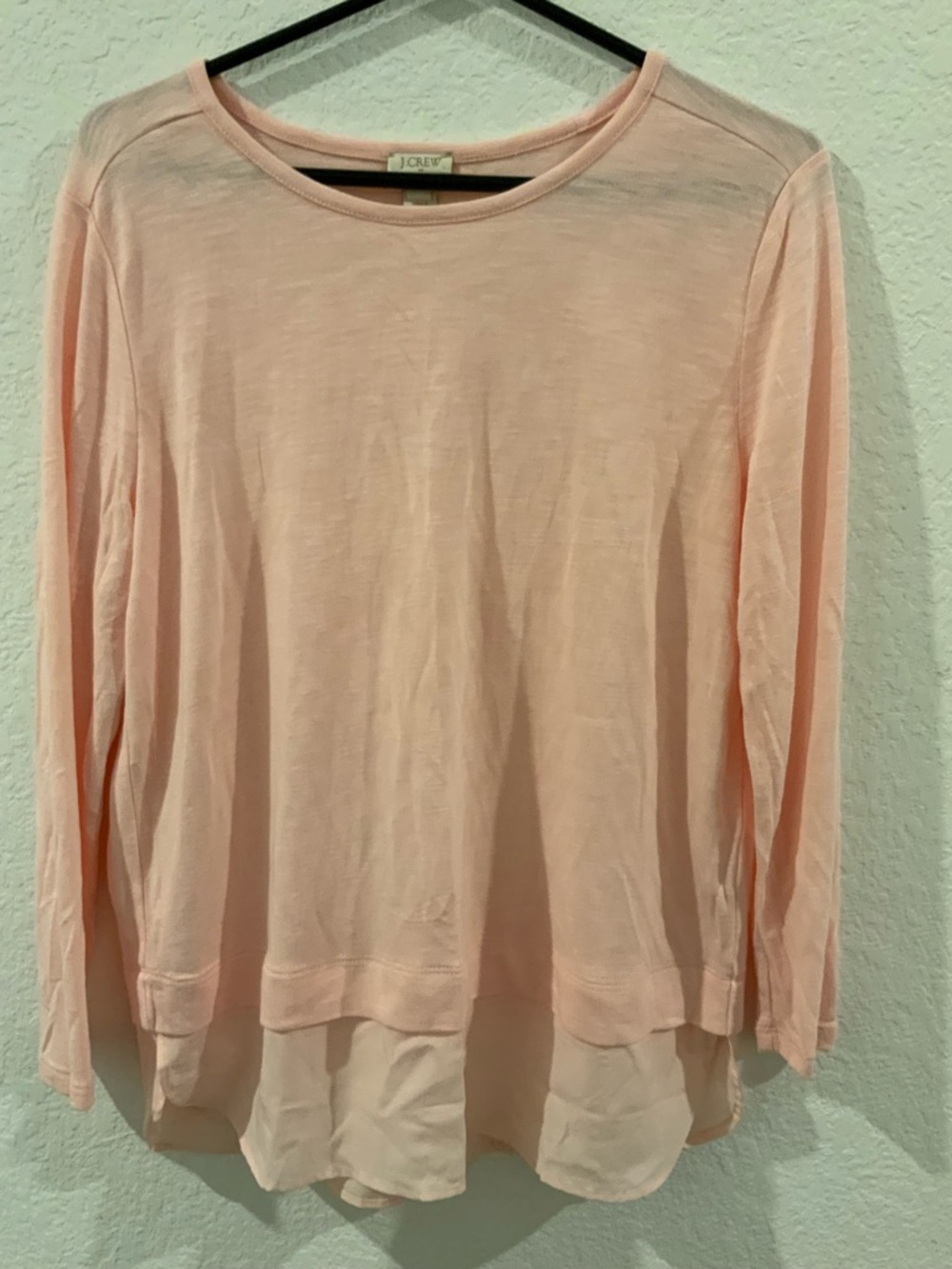 J. Crew Light Pink Long Sleeve Top with Layered Chiffon Hem